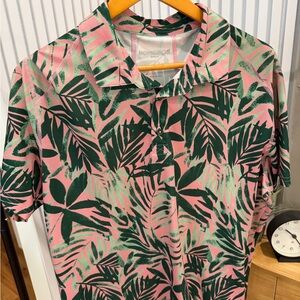 Bonobos Pink Polo with Dark Green Tropical Leaf Print